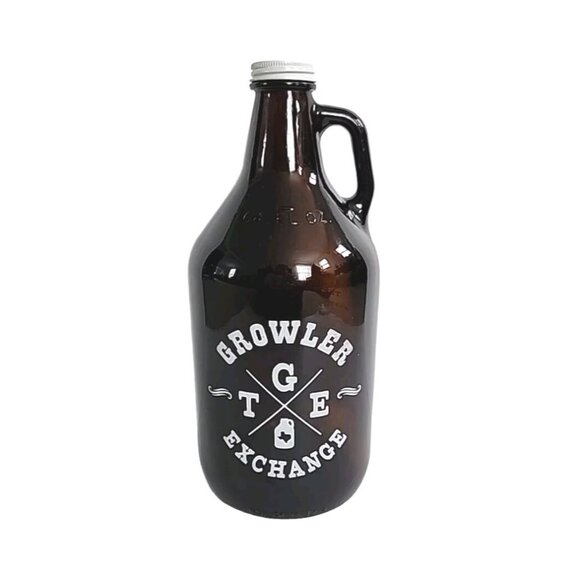 TGE Growler Exchange Amber Glass Beer Bottle 64 Oz San Antonio Texas With Cap - Picture 1 of 13
